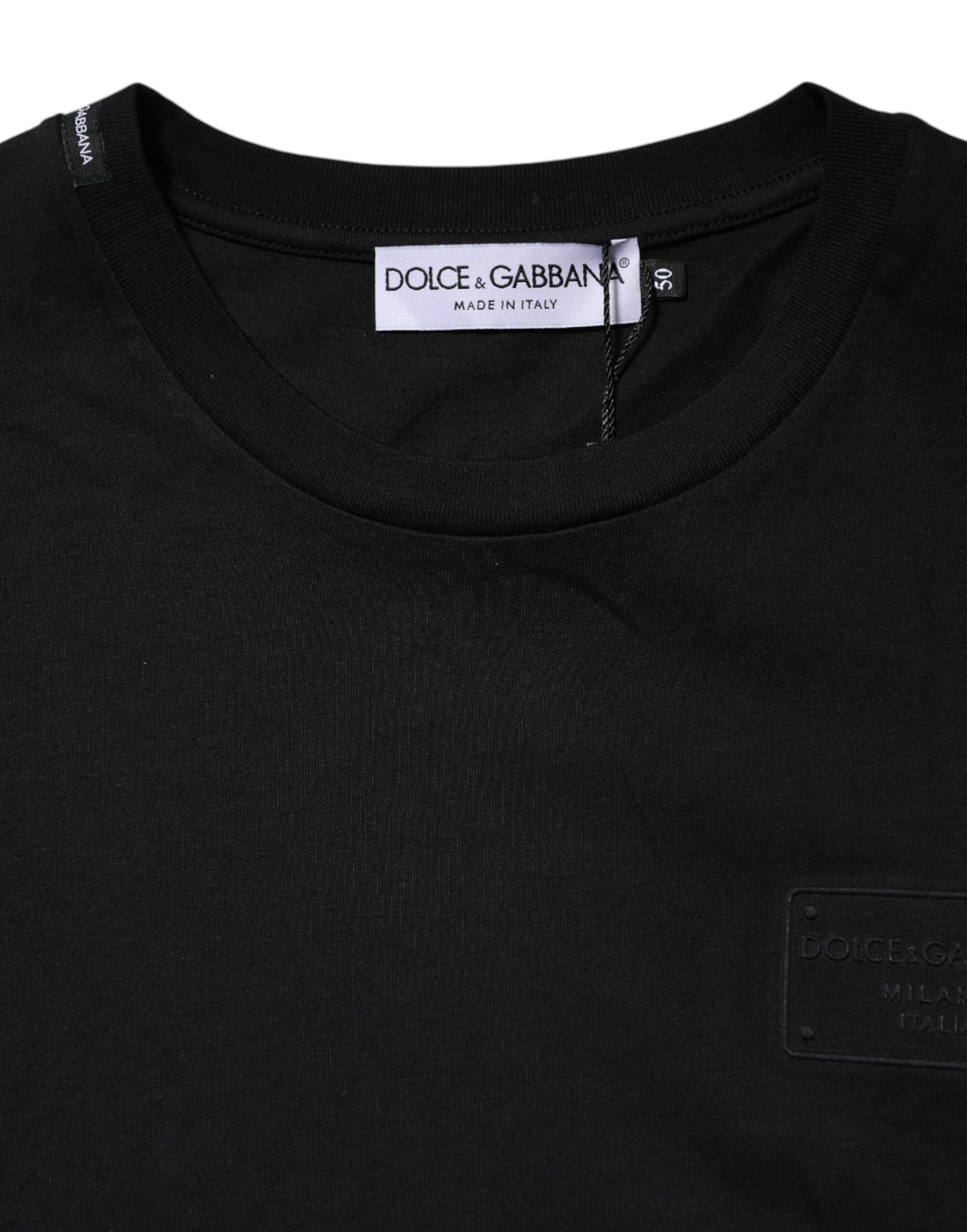 Black Logo Plaque Cotton Crew Neck T-shirt