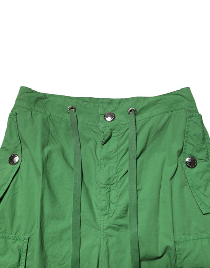 Green Cotton High Waist Cargo Trouser Pants