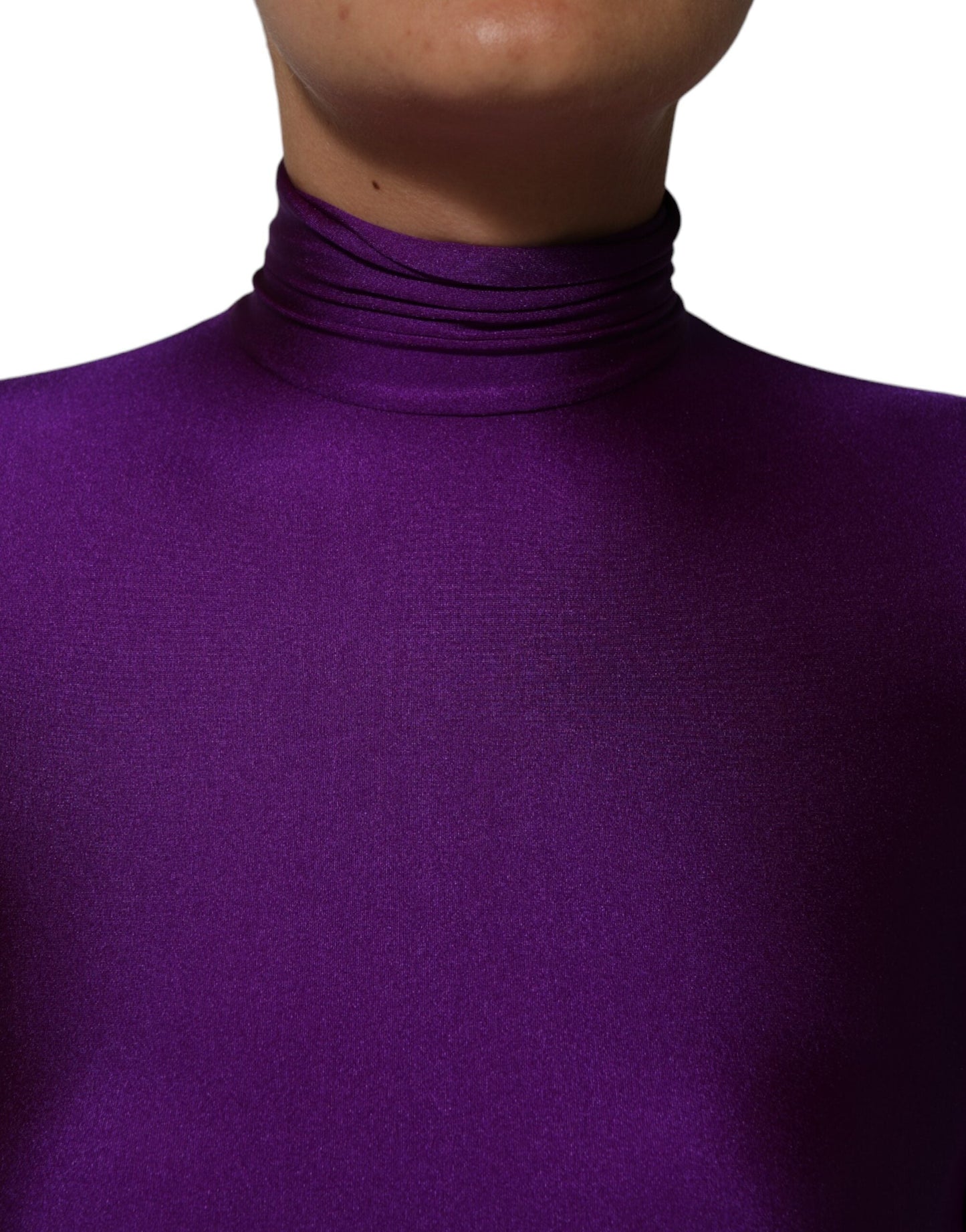 Purple Nylon Turtleneck Bodycon Jumpsuit Dress