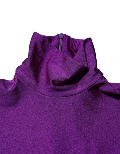Purple Nylon Turtleneck Bodycon Jumpsuit Dress