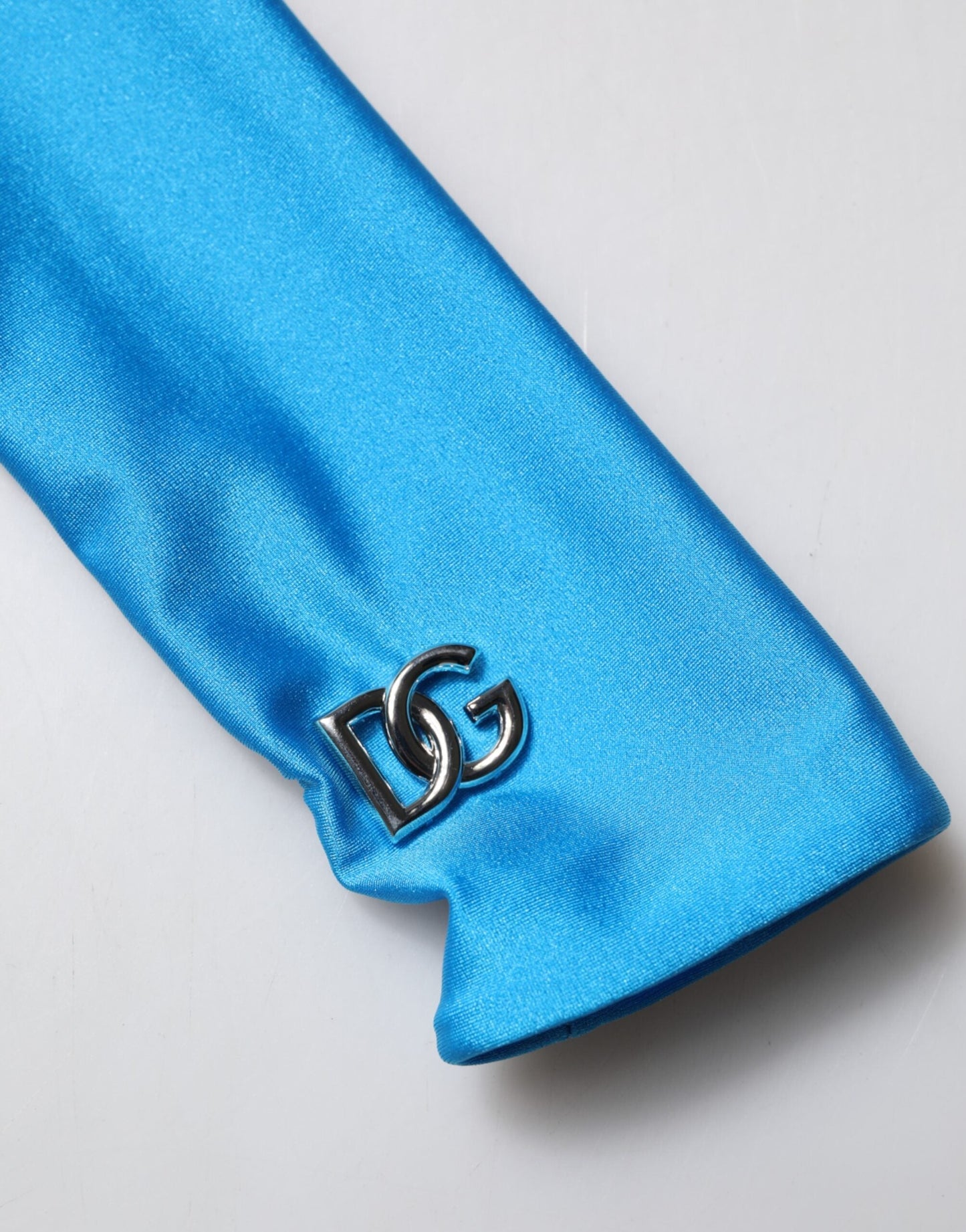 Blue Nylon Turtleneck Bodycon Jumpsuit  Dress