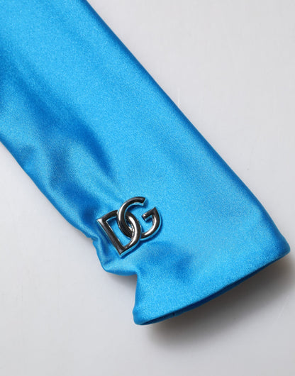 Blue Nylon Turtleneck Bodycon Jumpsuit  Dress