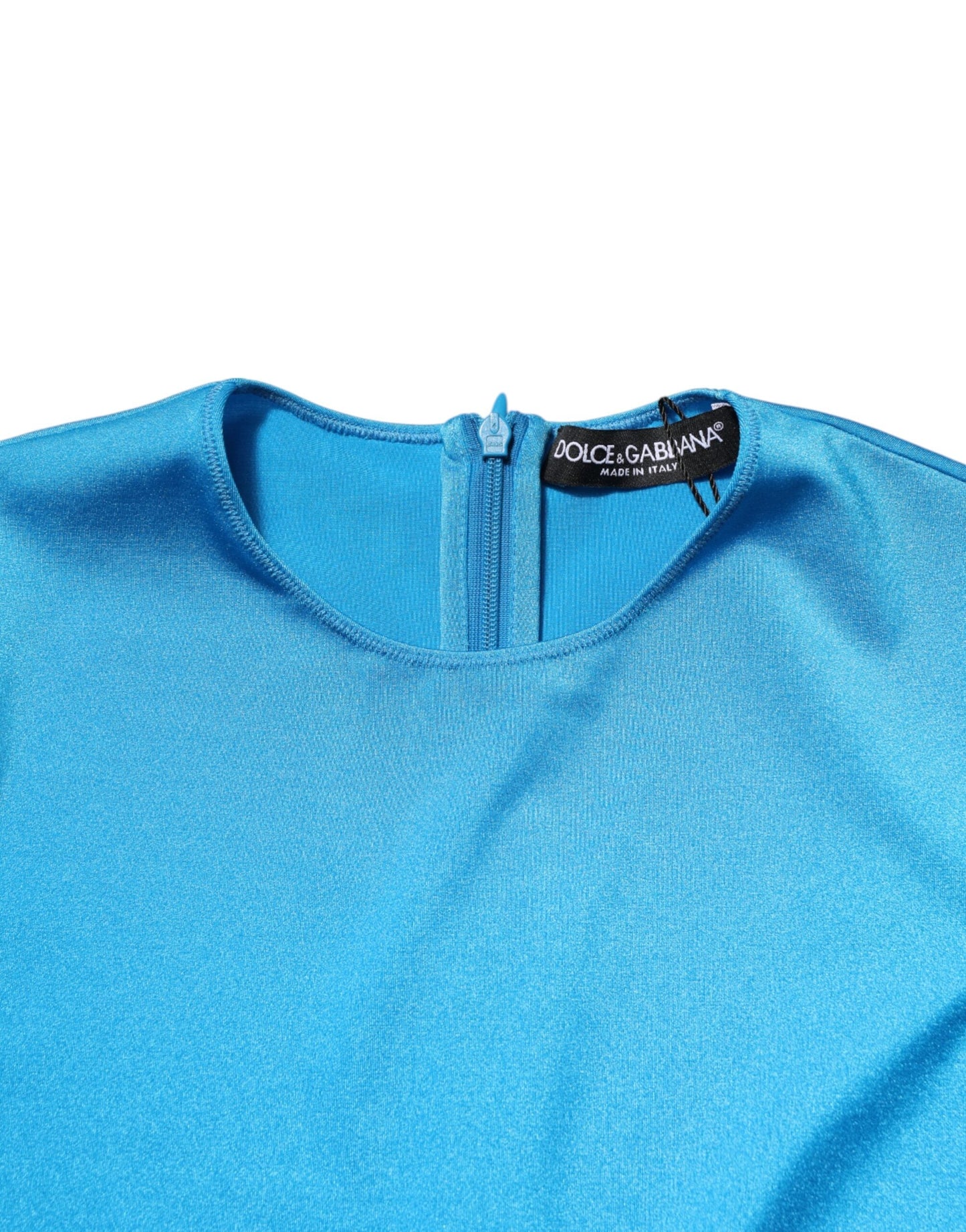 Blue Nylon Crew Neck Bodycon Jumpsuit Dress