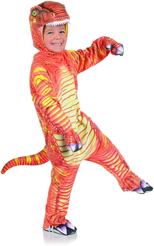 Orange T-Rex Printed Child Costume Jumpsuit | X-Large