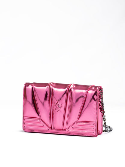 Metal Pink GT patent leather bag with chain