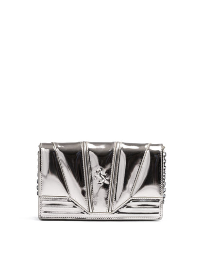 Metal Silver GT patent leather bag with chain