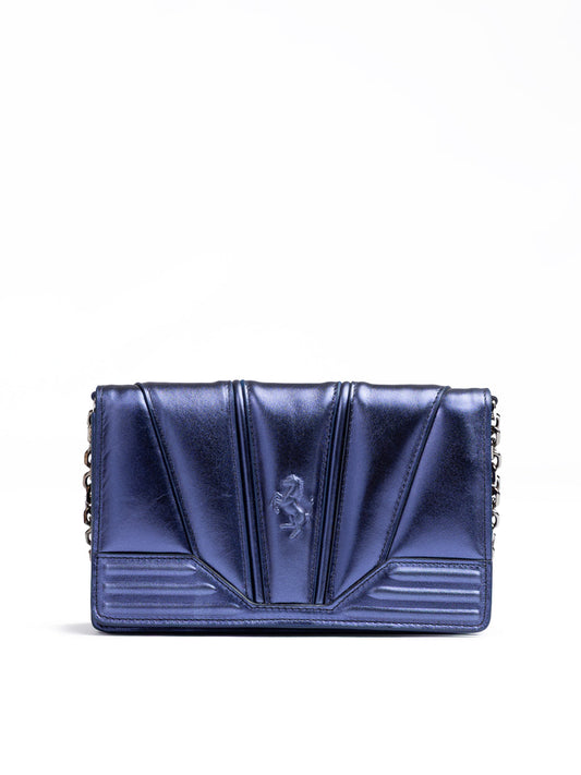 Metal blue GT patent leather bag with chain
