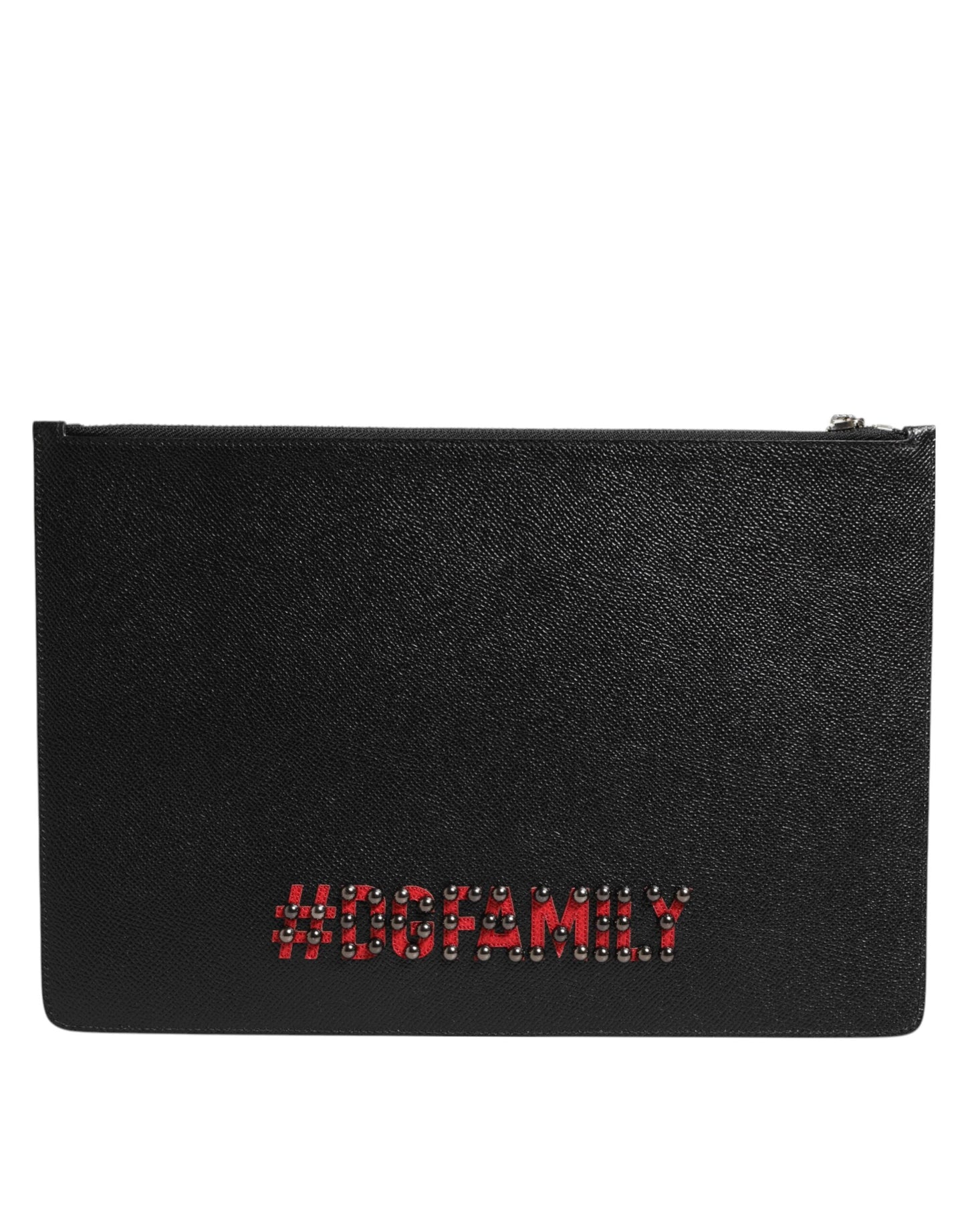 Black Leather #DGFAMILY Embellished Men Clutch Pouch Bag