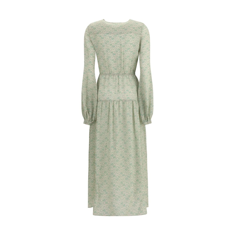 Silk long Dress with foliage print