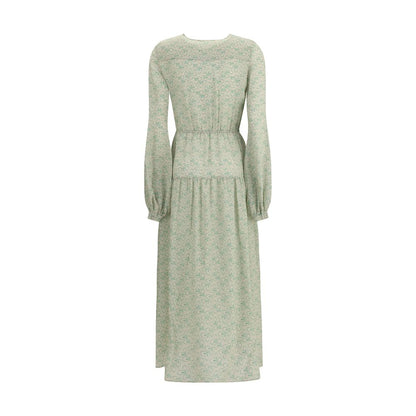 Silk long Dress with foliage print