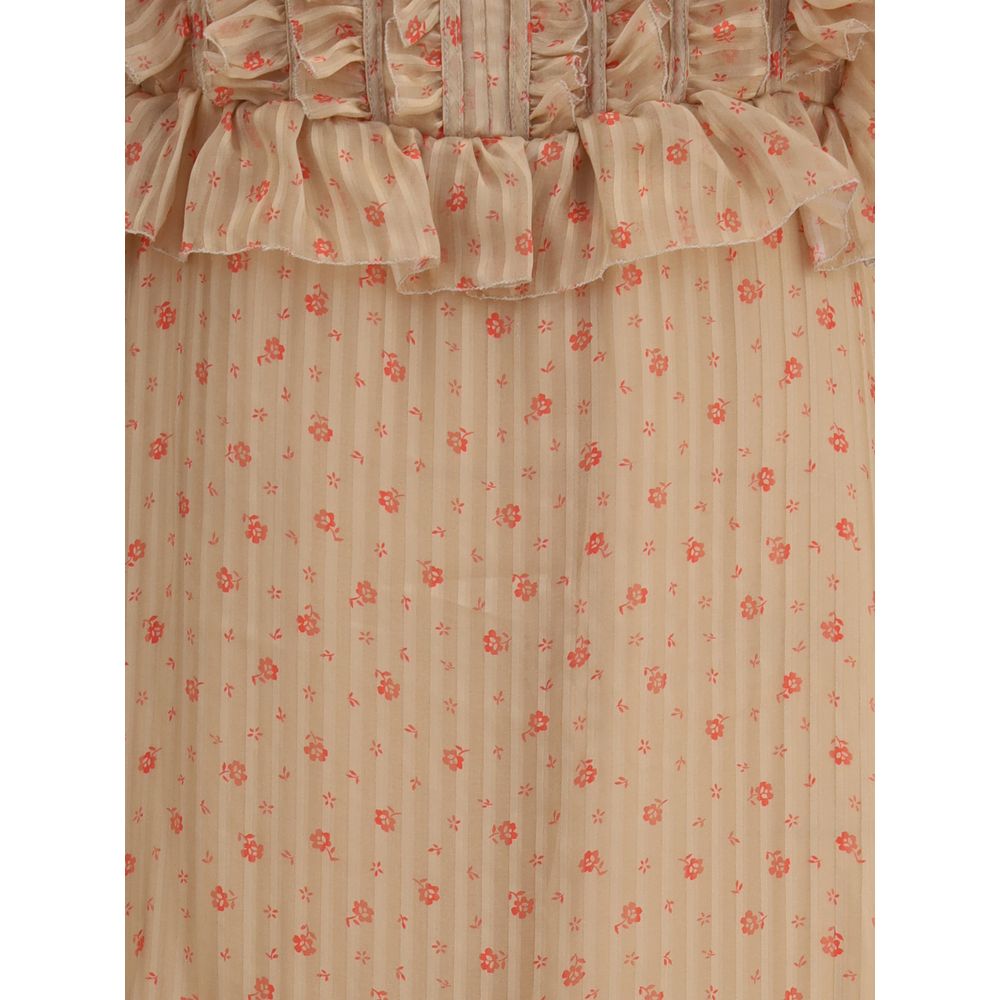 Silk long Dress with rouches