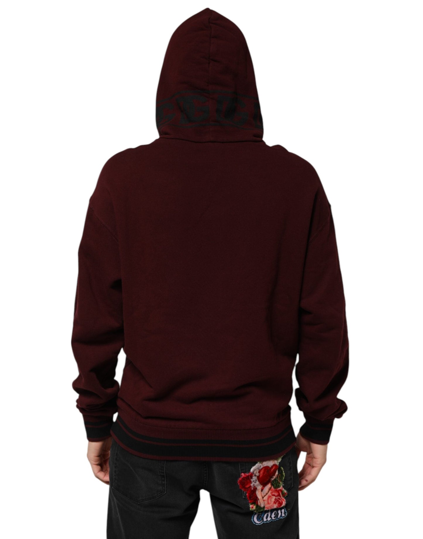 Burgundy Cotton Plaid Lined Men Hoodie Sweater