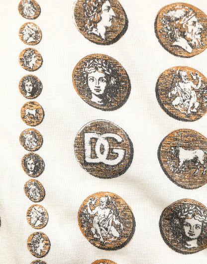 Silk Ivory Coin Print Logo Men Polo T-shirt