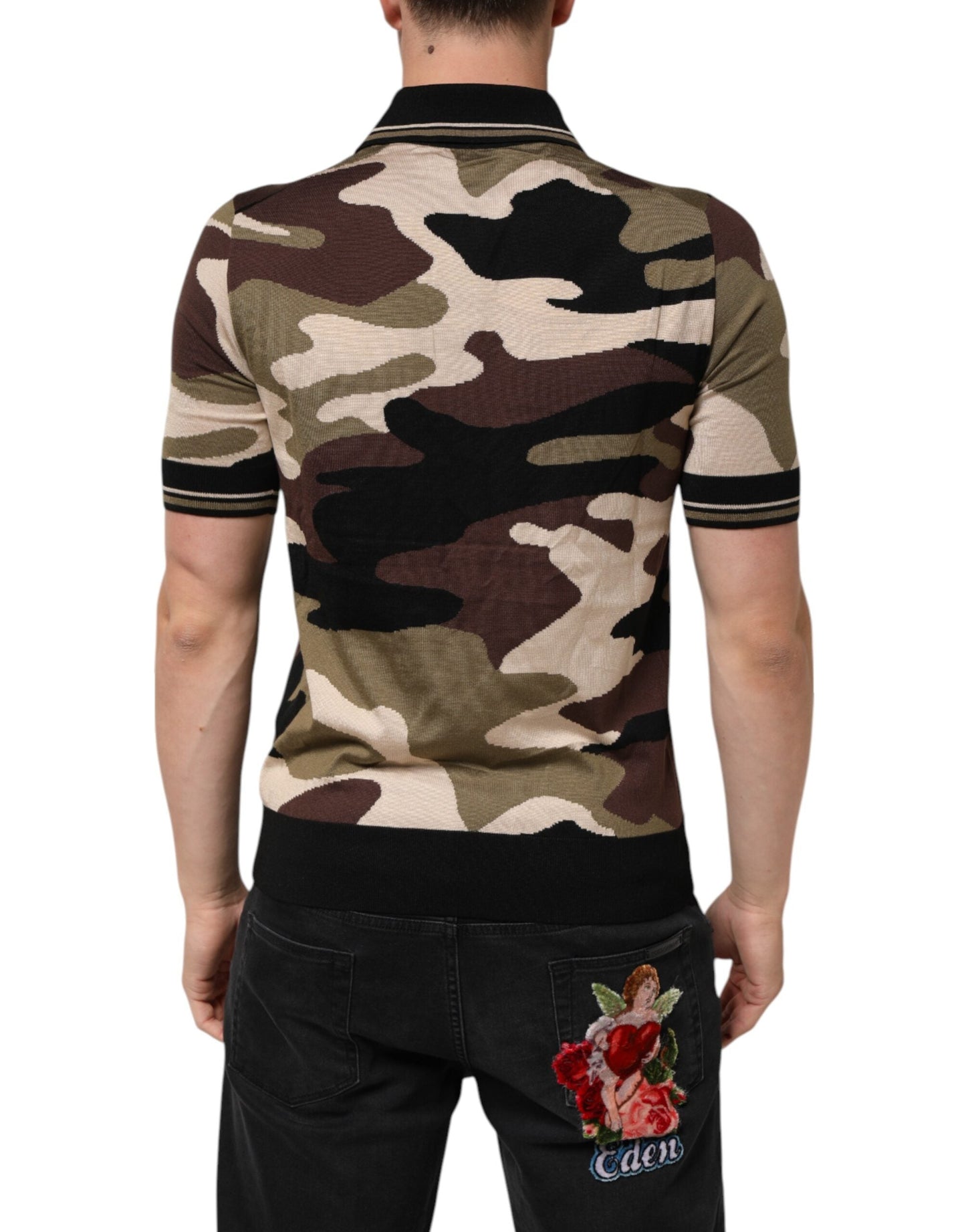 Camouflage Brown Silk MilitaryPolo T-shirt