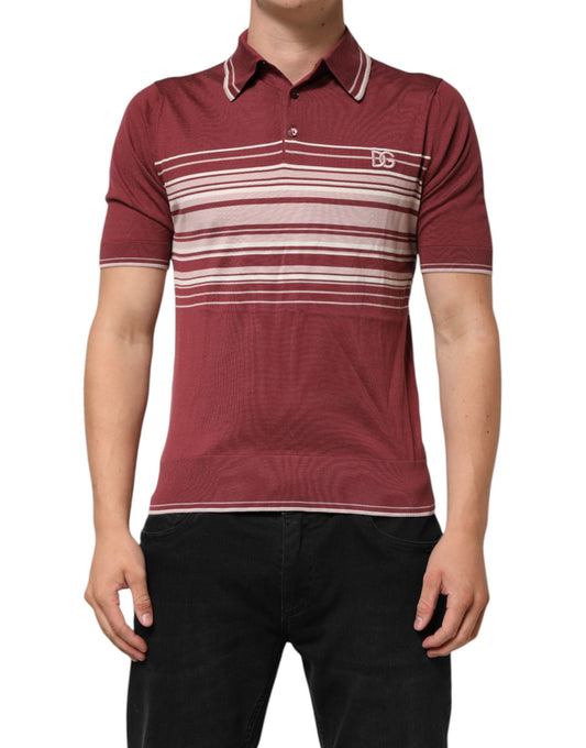 Cotton Burgundy Striped DG Logo Polo  T-shirt