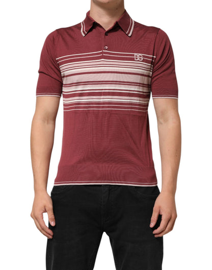 Cotton Burgundy Striped DG Logo Polo  T-shirt