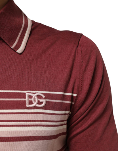 Cotton Burgundy Striped DG Logo Polo  T-shirt