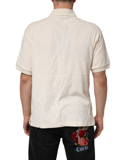 Ivory Cotton Terry Logo Pocket Polo T-shirt