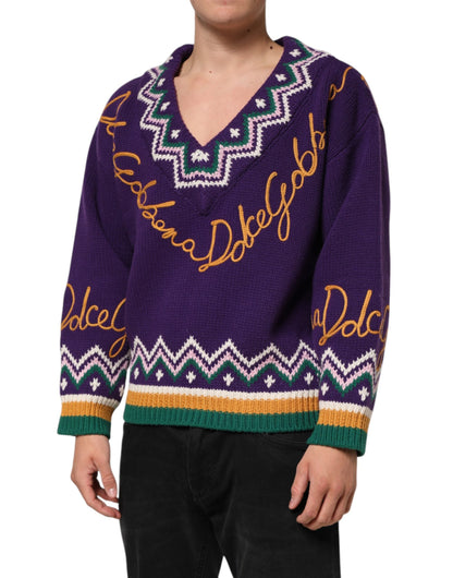 Purple Wool DG Logo Men Knit Pullover Sweater