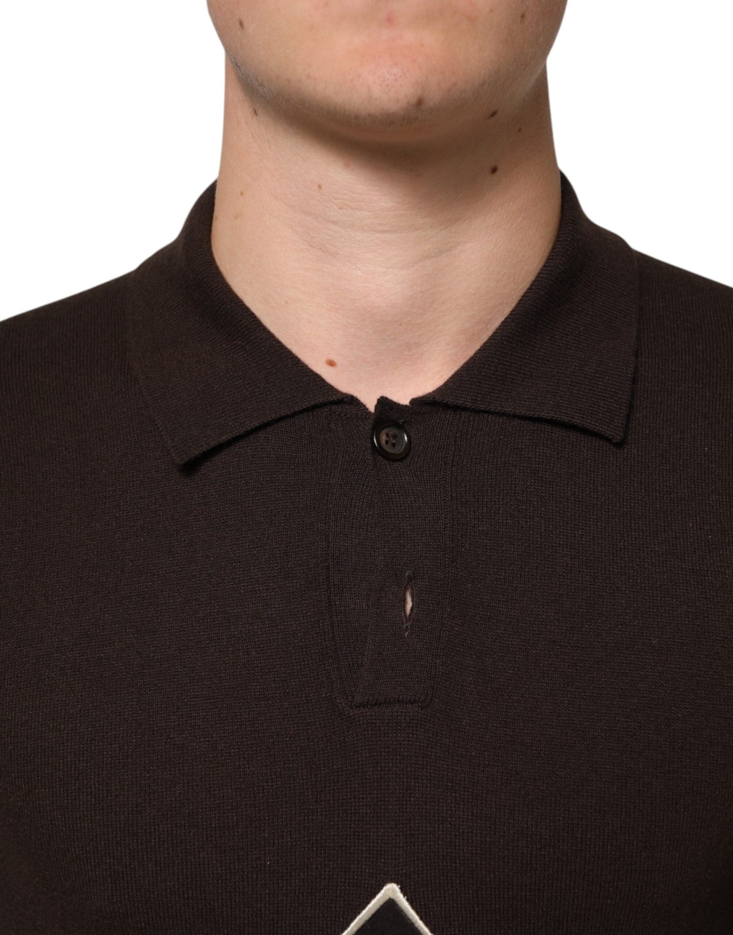 Brown Wool Logo Embroidered Men Polo T-shirt