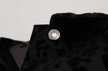 Cotton Black Leopard Long Sleeve Denim Jacket