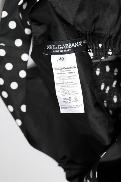 Black White Cotton Polka Dot Print V Neck Dress