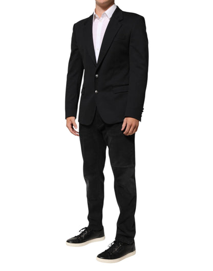 Dark Blue Cotton Men Jacket Coat Blazer Suit