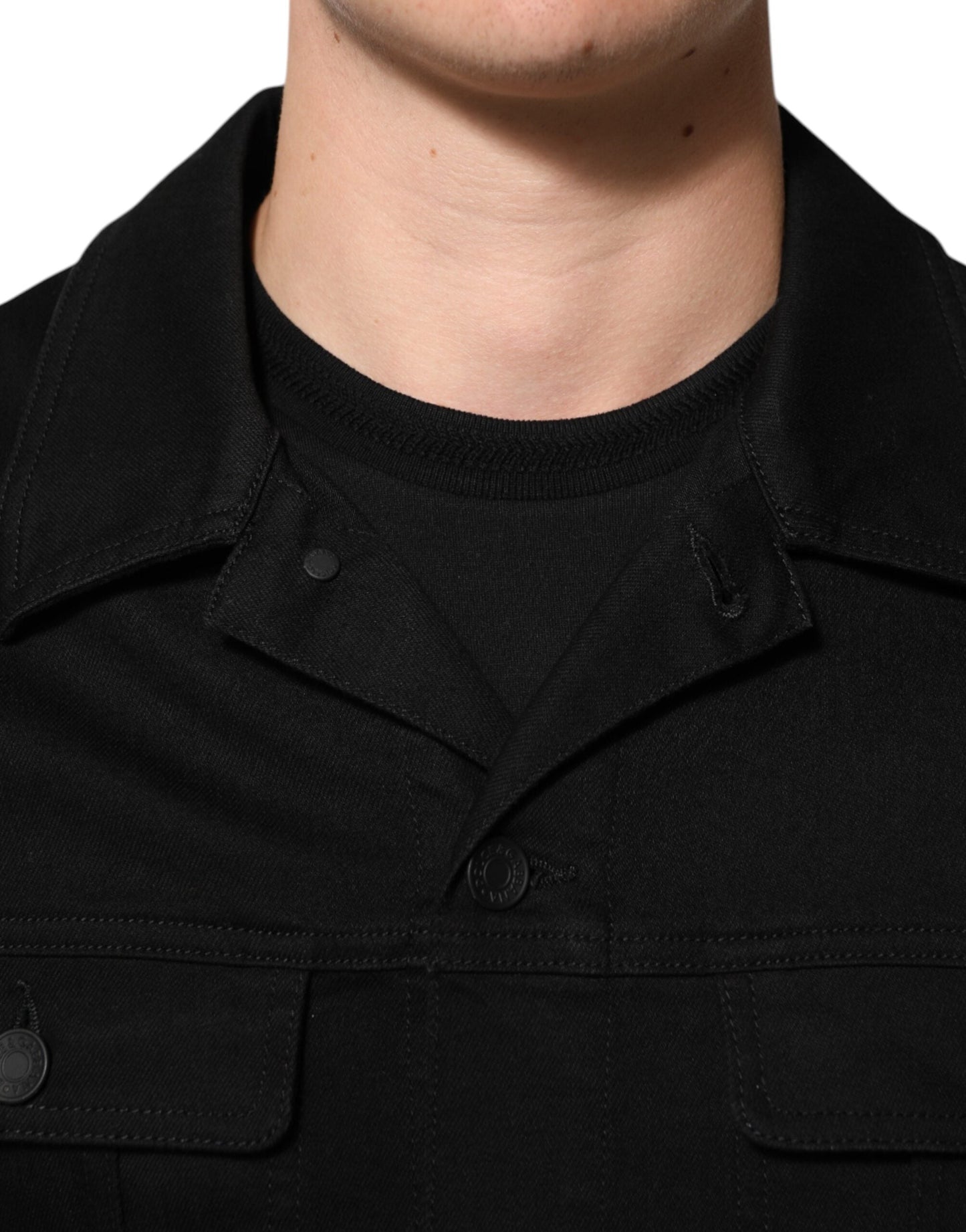 Black Cotton Denim Stretch Giubbotto Jacket