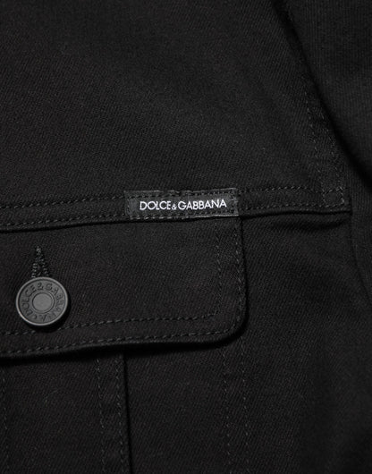 Black Cotton Denim Stretch Giubbotto Jacket