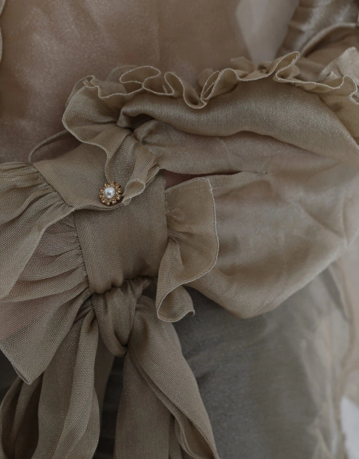 Gold Ascot Collar Ruffles Blouse Top