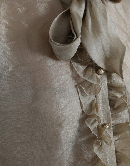 Gold Ascot Collar Ruffles Blouse Top