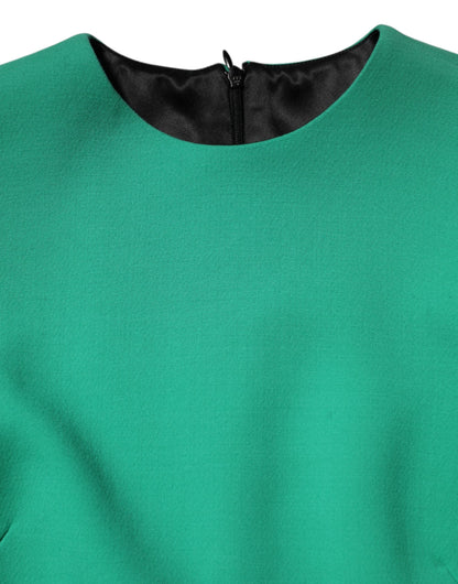 Green Viscose Acetate Mini Long Sleeve Dress