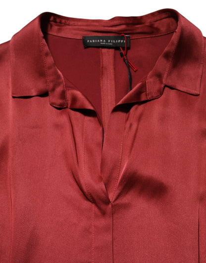 Burgundy Acetate Viscose Satin Long Dress