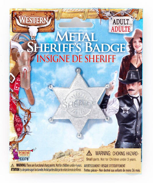 Silver Metal Costume Sheriff Badge Adult One Size