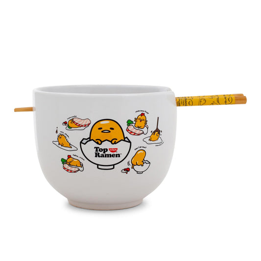 Sanrio Gudetama x Nissin Top Ramen Yolk Poses 20-Ounce Ramen Bowl With Chopsticks
