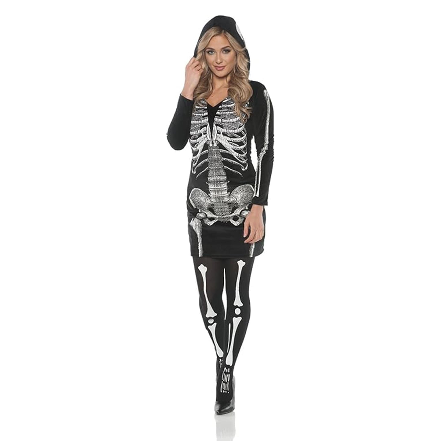 Women's Skeletal Hoodie Dress Costume S