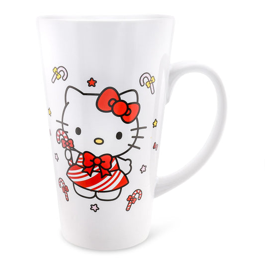 Sanrio Hello Kitty Holiday Candy Cane Ceramic Tall Latte Mug | Holds 16 Ounces