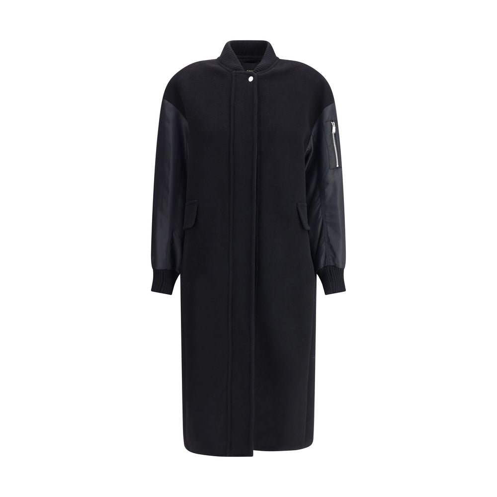 Long Coat in wool-blend cloth and technical satin