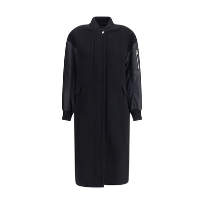 Long Coat in wool-blend cloth and technical satin