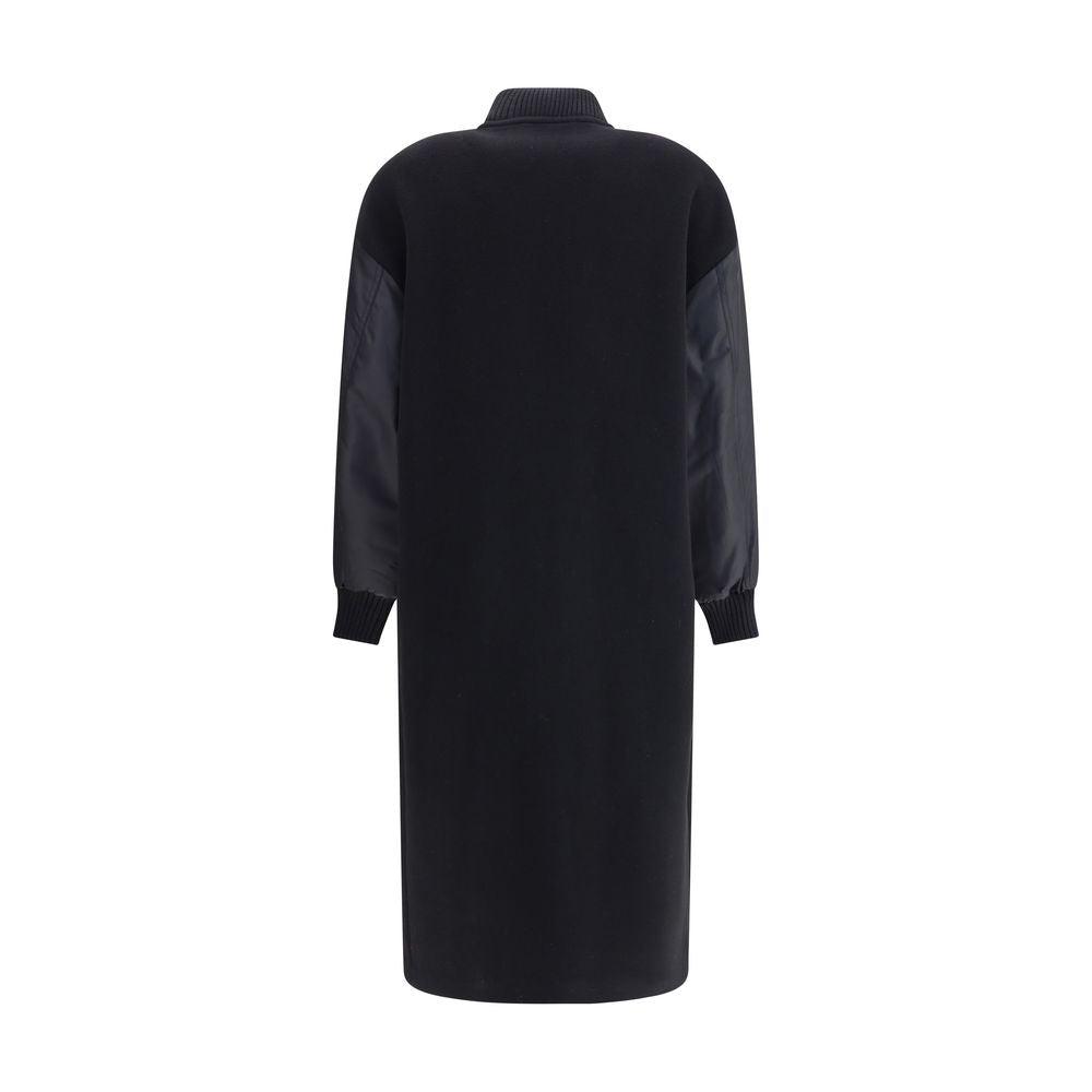 Long Coat in wool-blend cloth and technical satin