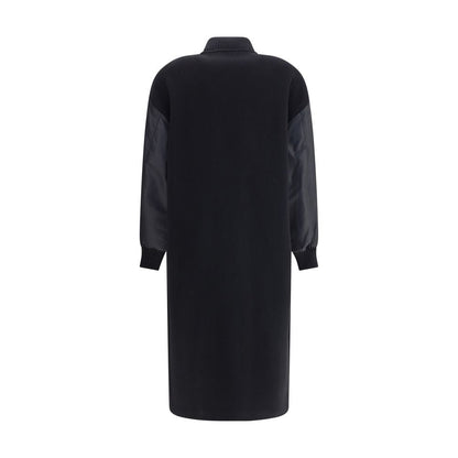 Long Coat in wool-blend cloth and technical satin