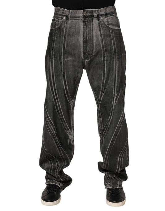 Black Grey Graphic Print Denim Pants Jeans