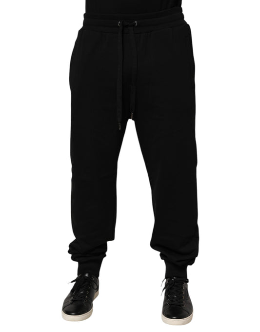 Black Cotton Drawstring Logo Sweatpants Pants