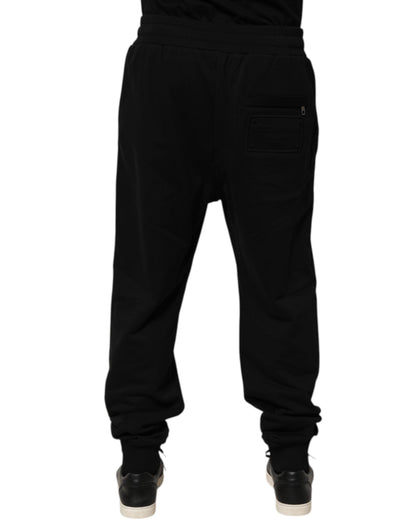 Black Cotton Drawstring Logo Sweatpants Pants