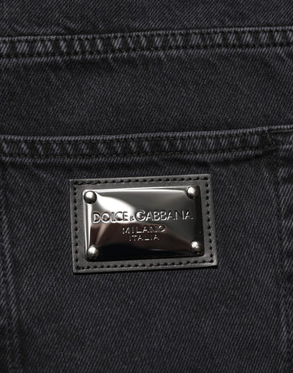 Black Cotton Logo Men Mid Waist Denim Jeans