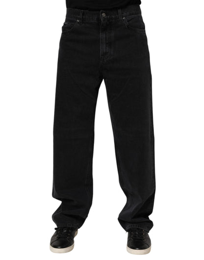 Black Cotton Logo Men Mid Waist Denim Jeans