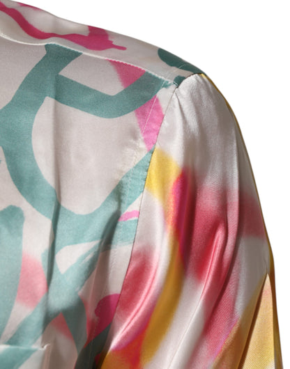 White Silk Hawaiian Graffiti Print Men Casual Shirt