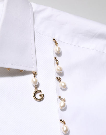 White Cotton DG Logo Pearl GOLD Formal Shirt