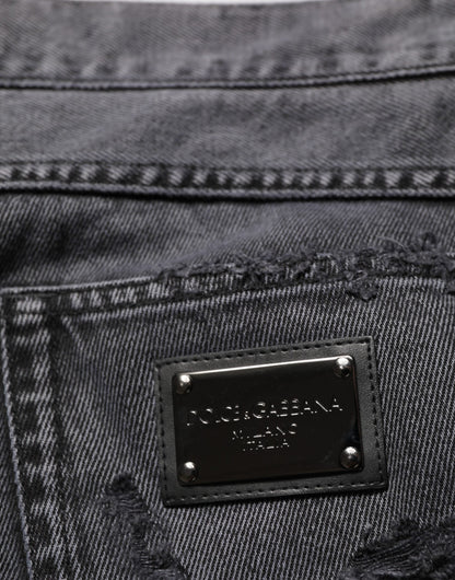 Black Tattered Skinny Cotton Men Denim Jeans