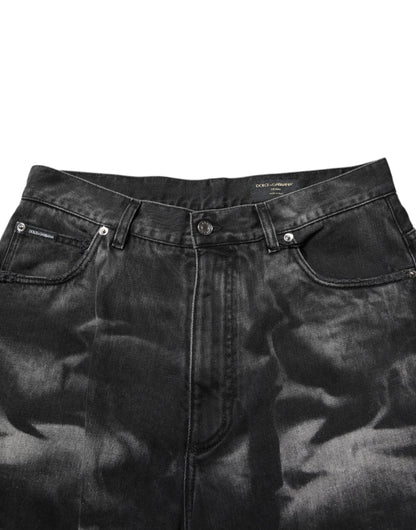 Black Marbled Effect Straight Men Denim Jeans
